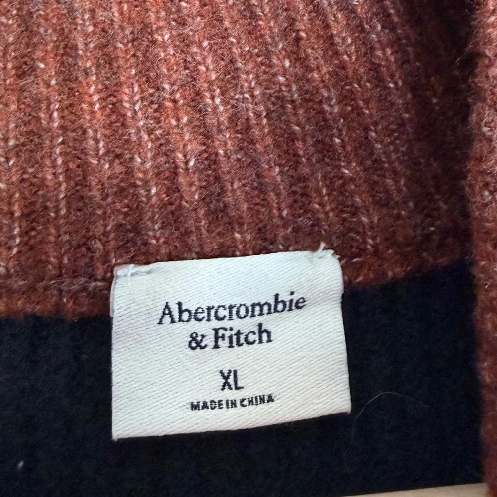 Abercrombie Fitch Striped Mock Neck Sweater Oversized Women XL Brown Black rugby - Picture 2 of 6